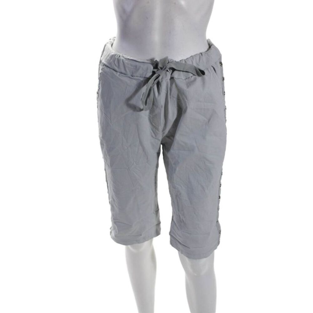 Designer Womens Elastic Waist Drawstring Cuff Bottom Fashion Shorts Gray Size M
